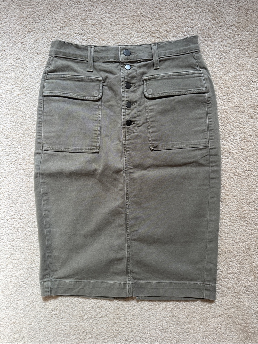J Brand Olive Green Button-Front Utility Pencil Skirt
